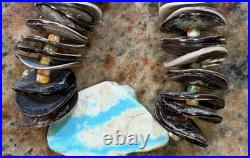 Native American Violet Oyster Shell Necklace w Boulder Royston Ribbon Turquoise