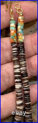 Native American Violet Oyster Shell Necklace w Boulder Royston Ribbon Turquoise
