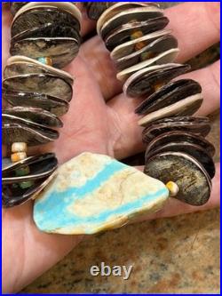 Native American Violet Oyster Shell Necklace w Boulder Royston Ribbon Turquoise