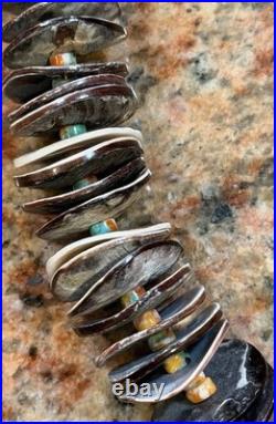 Native American Violet Oyster Shell Necklace w Boulder Royston Ribbon Turquoise