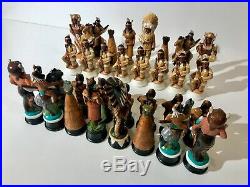 Native American Western Indian Figure Hand Painted Chess Pieces VERY RARE SET