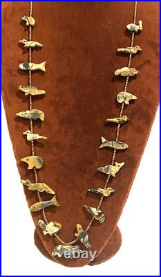 Native American ZUNI FETISH HEISHI Old Pawn Necklace RARE PICASSO MARBLE 30