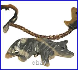 Native American ZUNI FETISH HEISHI Old Pawn Necklace RARE PICASSO MARBLE 30