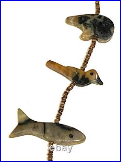 Native American ZUNI FETISH HEISHI Old Pawn Necklace RARE PICASSO MARBLE 30