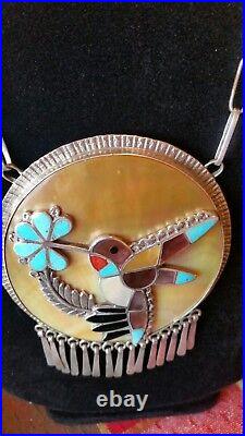 Native American Zuni Hummingbird Necklace Sterling Thomasine Shack RARE OLD