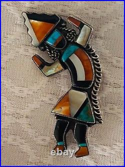 Native American Zuni Rare Vintage Sterling Silver Rainbowman Kachina Pin Brooch