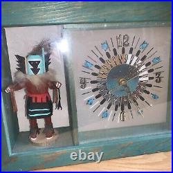 Native American kachina doll With Turquoise clock hands 2 Signatures Rare Large