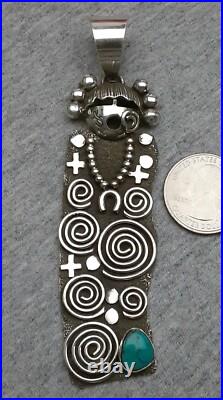 Navajo ALEX SANCHEZ Indian Maiden Pendant Sterling Silver Turquoise 4 1/4 Rare