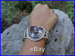 Navajo Cuff Bracelet Rare Vintage White Buffalo Turquoise Sterling Silver Bangle