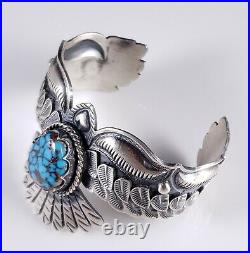 Navajo Eagle Bracelet Sterling Silver Rare Egyptian Turquoise By Derrick Cadman