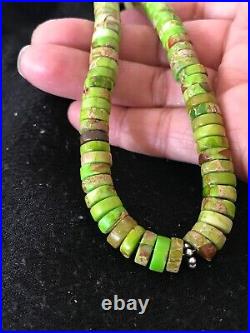 Navajo Green Turquoise Sterling Silver Necklace 20 Rare Gift 8483