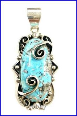 Navajo Handmade Sterling Silver Blue Ridge Turquoise Pendant By Merle House Rare