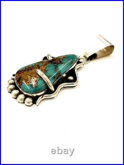 Navajo Handmade Sterling Silver Kingman Turquoise Pendant By Merle House Rare