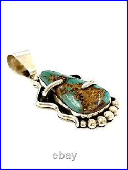 Navajo Handmade Sterling Silver Kingman Turquoise Pendant By Merle House Rare