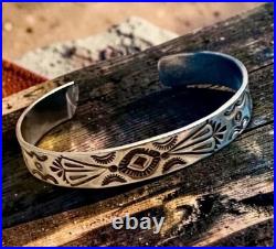 Navajo L. A. Willie vintage rare Sterling silver stampworked cuff