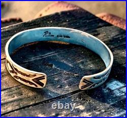 Navajo L. A. Willie vintage rare Sterling silver stampworked cuff