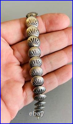 Navajo MD Rare Vintage Sterling Silver Handmade PILLOW BEAD Bracelet 7.5
