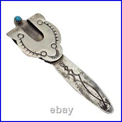 Navajo Native American Sterling Silver Turquoise Fold Over Bookmark RARE