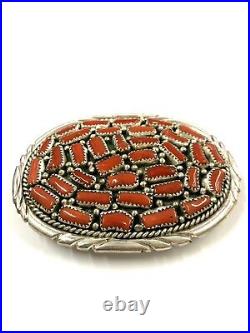 Navajo Native Coral Sterling Silver Handmade Belt Buckle By Darlene Begay Rare