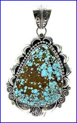 Navajo Native Handmade Sterling Silver #8 Turquoise Pendant By Juanita Long Rare