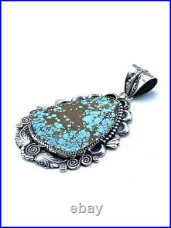 Navajo Native Handmade Sterling Silver #8 Turquoise Pendant By Juanita Long Rare