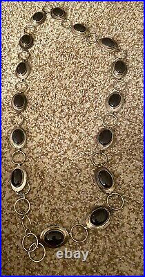 Navajo Native Sterling Silver Onyx Concho Belt Necklace Excellent Rare 37-42