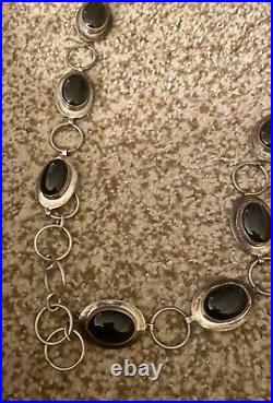 Navajo Native Sterling Silver Onyx Concho Belt Necklace Excellent Rare 37-42