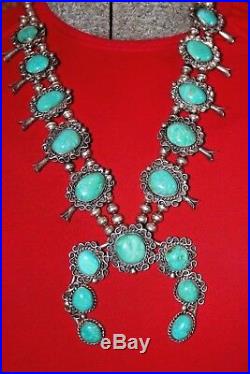 Navajo OLD Bench Bead Squash Blossom Sterling Turquoise RARE Necklace 137g