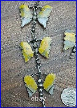Navajo P Yazzie BUTTERFLY Necklace Earrings Bumble Bee Jasper Sterling VERY RARE