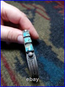 Navajo Rare 3 Stone Square Turquoise Sterling Ingot Cuff. Heavy adult
