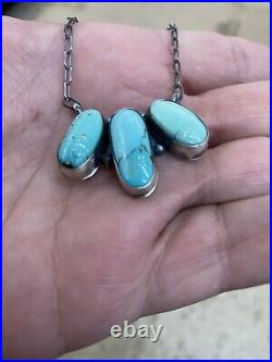 Navajo Royston Turquoise Sterling Silver Handmade Necklace By Scott Skeet Rare