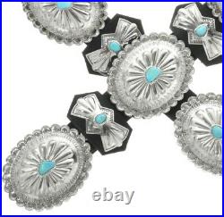 Navajo SLEEPING BEAUTY TURQUOISE CONCHO BELT, Stamped Repousse Silver, RARE GEMS