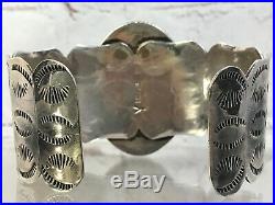 Navajo Stampwork Very Rare Hubei Turquoise Sterling Silver Cuff Bracelet 83g