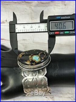 Navajo Stampwork Very Rare Hubei Turquoise Sterling Silver Cuff Bracelet 83g