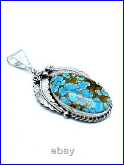 Navajo Sterling Silver #8 Turquoise Pendant Handmade By Betta Lee Leaf Work Rare