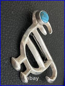 Navajo Sterling Silver And Turquoise Brooch Bird Arrow Head Mark Old Pawn Native