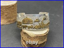 Navajo Sterling Silver Horse Story Teller Bracelet Cuff Nice And Rare Signed YO