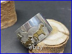 Navajo Sterling Silver Horse Story Teller Bracelet Cuff Nice And Rare Signed YO