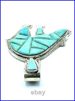 Navajo Sterling Silver Inlay Turquoise Bear Pendant Handmade By Merle House Rare