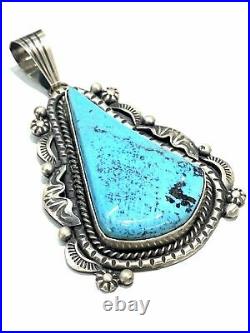Navajo Sterling Silver Kingman Turquoise Pendant Handmade By Alice Johnson Rare