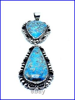 Navajo Sterling Silver Kingman Turquoise Pendant Handmade By Betta Lee Rare