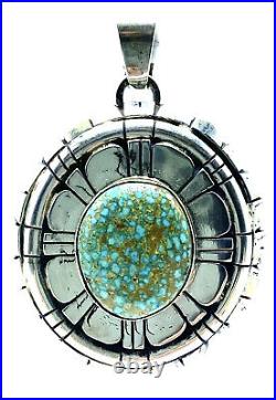 Navajo Sterling Silver Kingman Turquoise Pendant Handmade By Larry Kaye Rare