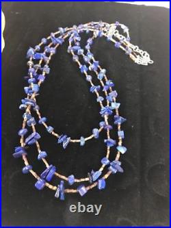 Navajo Sterling Silver Lapis Bone Multi Strand Necklace 21 Gift Rare A351