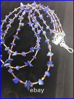 Navajo Sterling Silver Lapis Bone Multi Strand Necklace 21 Gift Rare A351