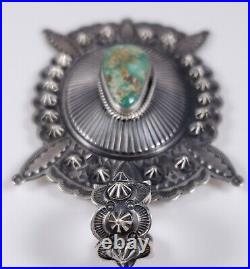 Navajo Sterling Silver Pendant Rare Fox Turquoise Handmade By Donovan Cadman