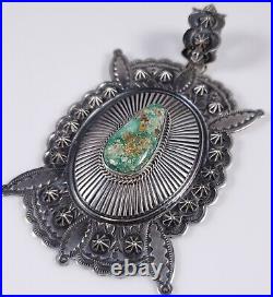 Navajo Sterling Silver Pendant Rare Fox Turquoise Handmade By Donovan Cadman