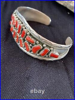 Navajo Sterling Silver Red Coral Bracelet 4670 Rare