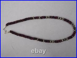 Navajo Sterling Silver Stamped Beads & Rare Purple Spiny Oyster Necklace