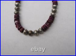 Navajo Sterling Silver Stamped Beads & Rare Purple Spiny Oyster Necklace