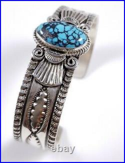 Navajo Sterling Silver Turquoise Bracelet Rare Webbed Hubei By Donovan Cadman